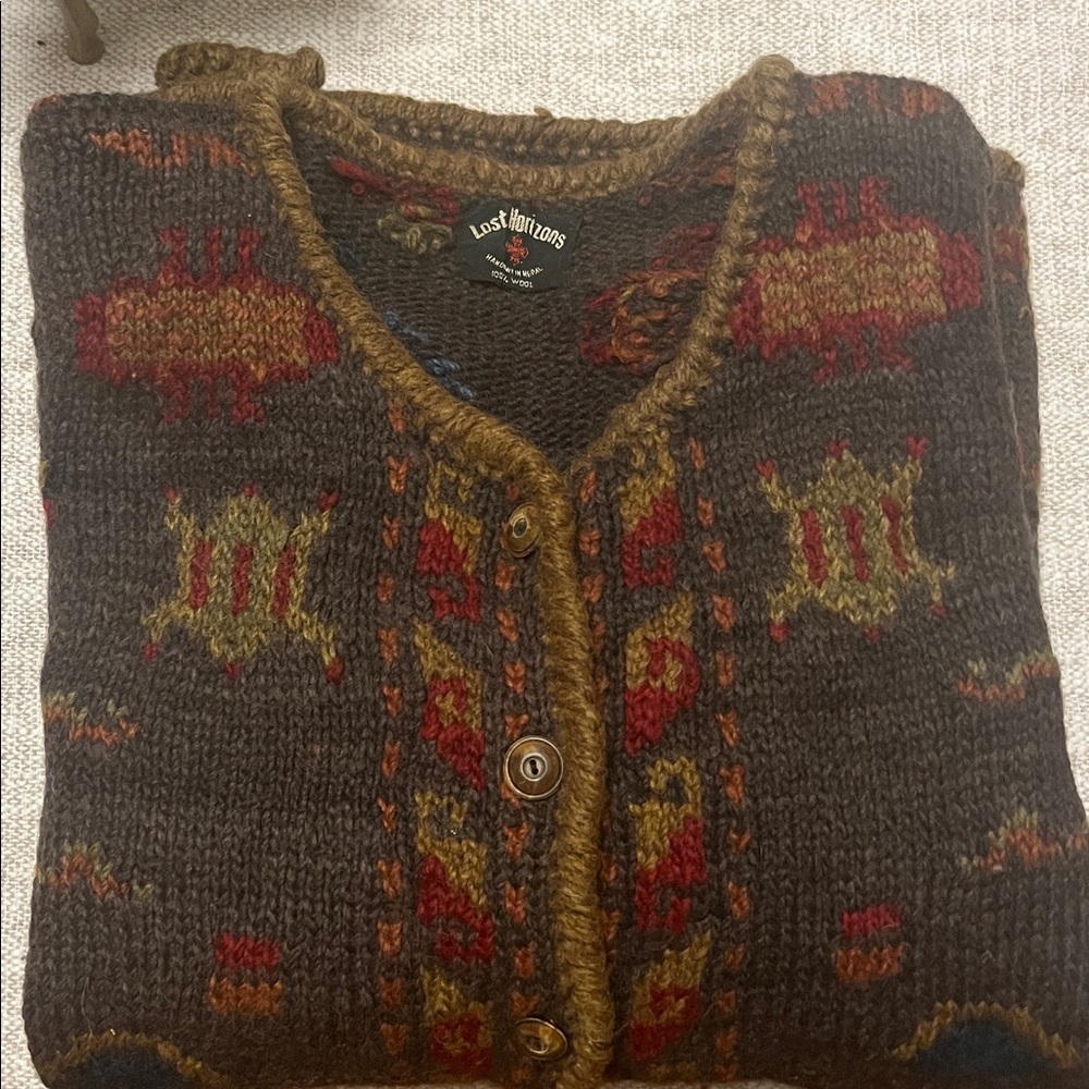 Vintage Lost Horizons Cozy Multicolor Button-Up Cardigan